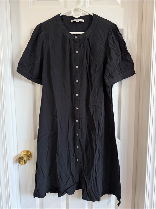 LOFT Dresses & Skirts - NWOT LOFT Black Button-Front Midi Dress with Short Puff Sleeves